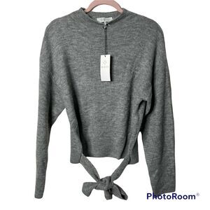 Wayf Mock Neck Tie Waist Gray Sweater Size Medium NWT Flawed